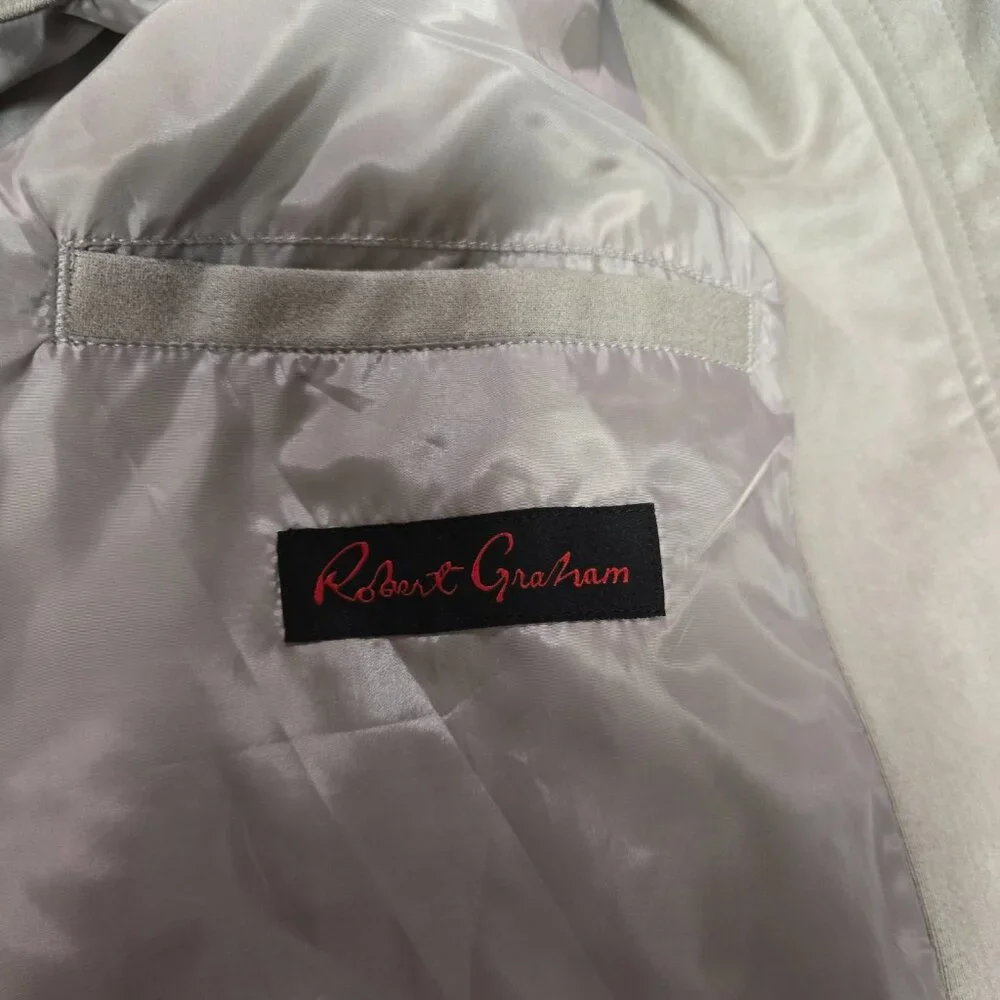 New Robert Graham Vegan Suede Bomber Jacket‎ Zip Front Taupe Large MSRP $248 NWT